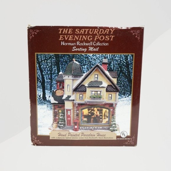 NORMAN ROCKWELL " POST OFFICE " SORTING MAIL * CHRISTMAS VILLAGE HOUSE * RARE * - Picture 9 of 14